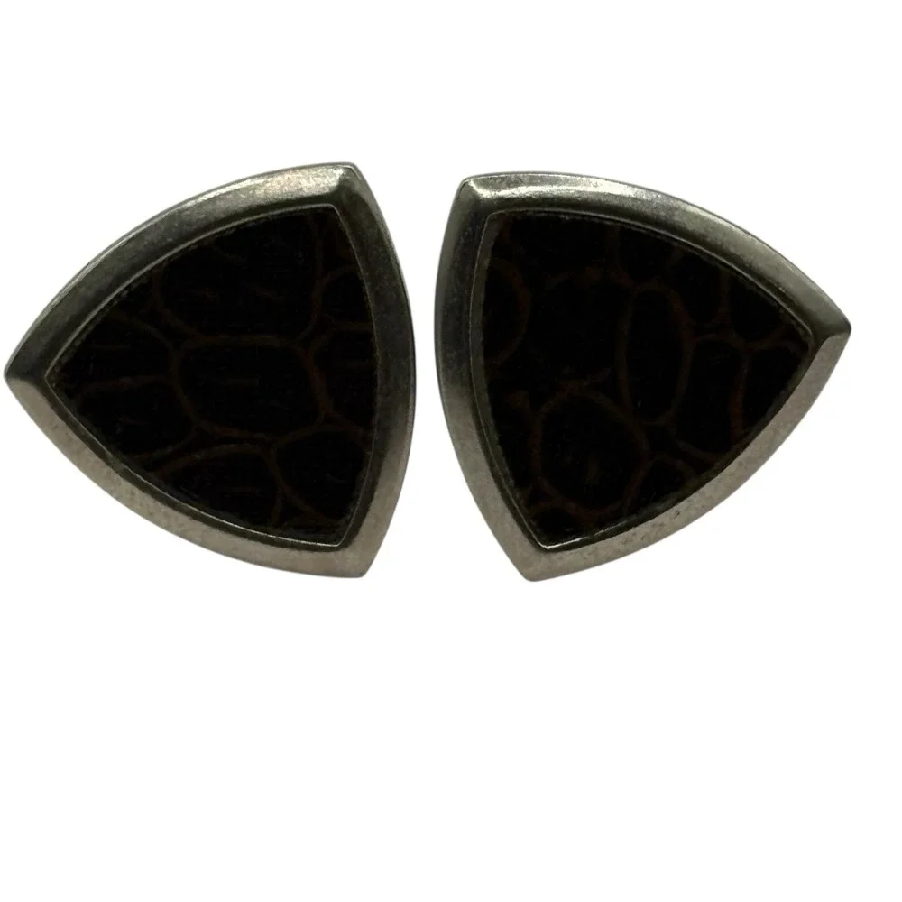 Vintage Cuff Links Brown Leather Formal‎ Shirt Accessory Men's Silver Tone MCM